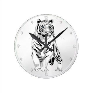 Stately  White Tiger Round Clock