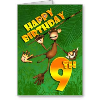 Happy 9th Birthday Monkey Banana Greeting Card