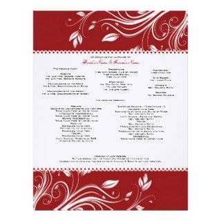 Red and White Floral Swirls Wedding Program Letterhead Design