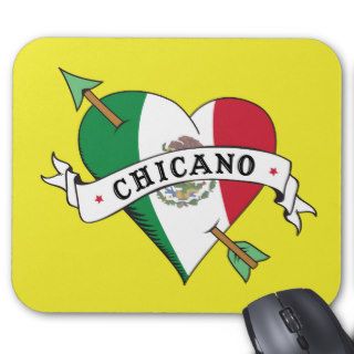 Chicano Tattoo Heart with Mexican Flag Mousepads
