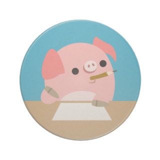 Cute Little Cartoon Pig "Writer's Block" Coaster
