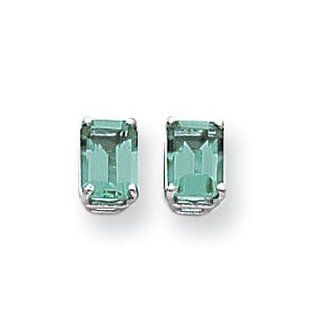 14k White Gold 7x5mm Emerald Cut Mount St. Helens Earrings   JewelryWeb Jewelry