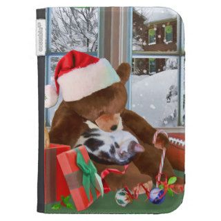 Christmas, Sleeping Cat, Teddy Bear Kindle Keyboard Cases