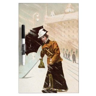 Vintage lady in the snow storm Dry Erase board