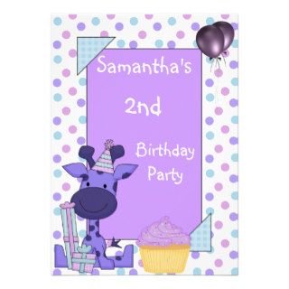 2nd Birthday Spots Giraffe Cupcake Balloons Mauve Personalized Invites
