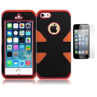 Hard Plastic Snap on Cover Fits Apple iPhone 5 5S Black Orange Tuff 2 Layers Hybrid + Screen AT&T, Cricket, Sprint, Verizon (does NOT fit Apple iPhone or iPhone 3G/3GS or iPhone 4/4S or iPhone 5C) Cell Phones & Accessories
