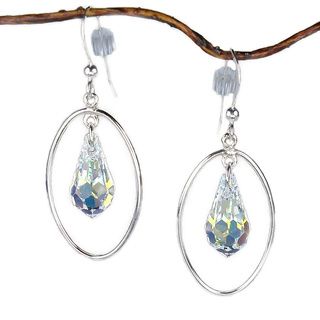 Jewelry by Dawn Oval Hoop Crystal Sterling Silver Earrings Jewelry by Dawn Earrings