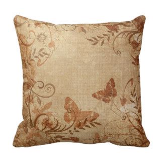 Brown Butterfly Floral Throw Pillow