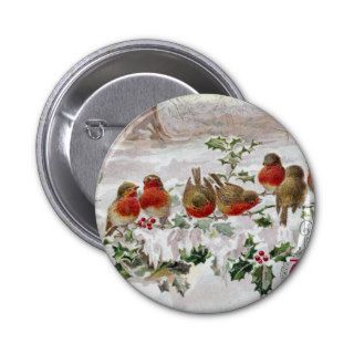 Eight English Robins on Holly Vintage Christmas Buttons