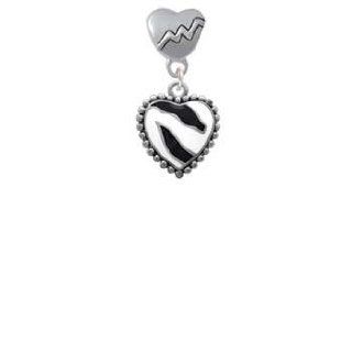 Enamel Zebra Print Heart Heartbeat Charm Bead Dangle Jewelry