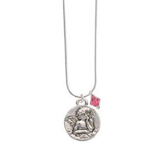 Small Raphael Angel on Disc Indian Pink Svarovski Bicone Charm Necklace Jewelry