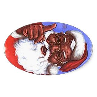 Ethnic Black African American Santa Claus Oval Stickers