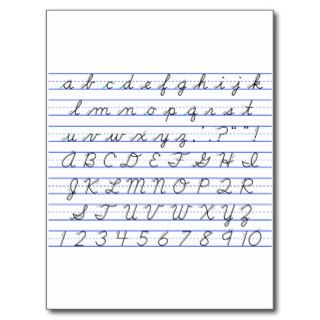English Alphabet Diagram in Cursive Handwriting Postcards