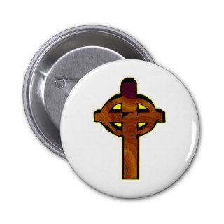 Wood Celtic Cross Pinback Buttons
