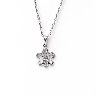 14KWG Diamond fleur de lis Pendant with 16in. chain CoolStyles Jewelry