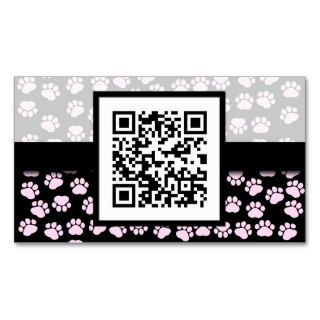 QR Code Dog Paws Traces Paw prints Pink Black Business Card Template