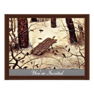 Winter Landscape With Skaters And Bird Trap Detail Personalized Invites