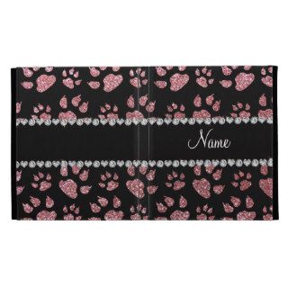 Personalized name light pink glitter cat paws iPad case