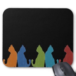 Colorful Cats on Black Background Mousepads