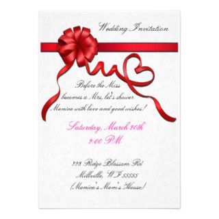 Red ribbon classic wedding invitation card A031