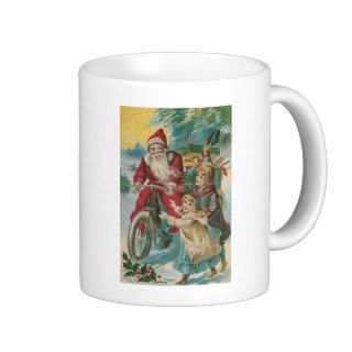 Santa on Bicycle Cross Stitch Coffee Mug