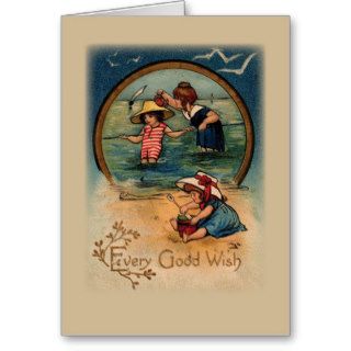 3323 Vintage Children at Beach Birthday Greeting Card