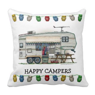 Cute RV Vintage Fifth Wheel Camper Travel Trailer Pillows