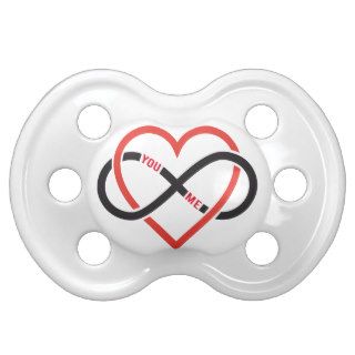 never ending love, red heart with infinity sign baby pacifiers