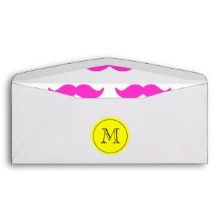 Hot Pink Mustache Pattern, Yellow Black Monogram Envelopes