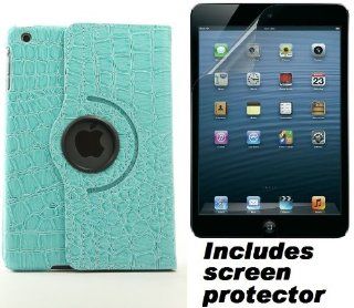 Blue Faux Crocodile Alligator Skin Leather Stand Folio Apple iPad Mini Cover Case w/ Screen Protector Computers & Accessories