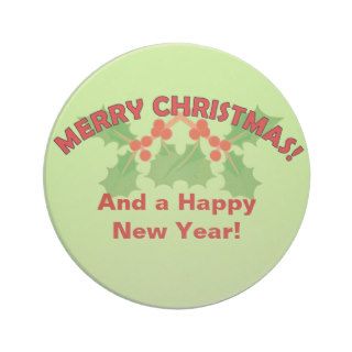 Merry Christmas Holly and Berries Beverage Coaster