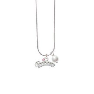 Silver Princess with Pink Swarovski Crystal Pearl Swarovski Bicone Charm Neck Pendant Necklaces Jewelry
