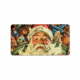 Vintage Christmas, Santa Claus Flying Sleigh Toys Labels