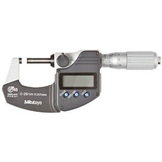 Mitutoyo 293 234 Coolant Proof LCD Micrometer, Ratchet Thimble, 0 25mm Range, 0.001mm Graduation, +/ 0.001mm Accuracy, SPC Output Outside Micrometers