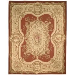 Hand knotted French Aubusson Burgundy/ Ivory Wool Rug (8' x 10') Safavieh 7x9   10x14 Rugs