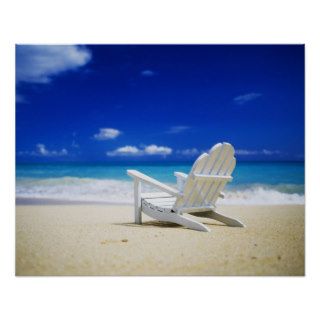 Beach Chair on Empty Beach Poster