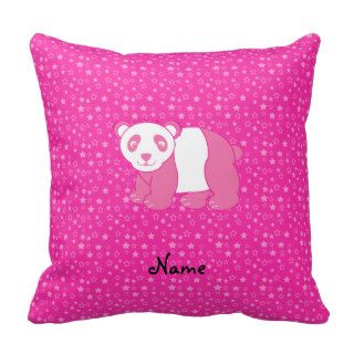 Personalized name pink panda pink stars pillow
