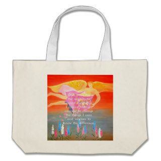 The Serenity Prayer with Folk Art Angel Painting Canvas Bags