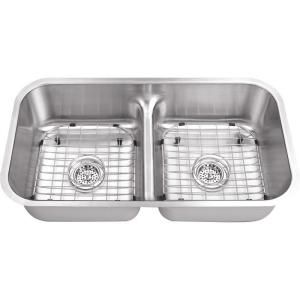 Schon All in one Undermount Stainless Steel 32 1/4x18 7/8x9 0 Hole Double Bowl Kitchen Sink SCLD505018