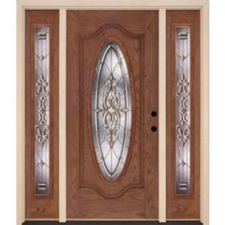 Feather River Doors Silverdale Brass Full Oval Medium Oak Fiberglass Entry Door with Sidelites 211401 3A4