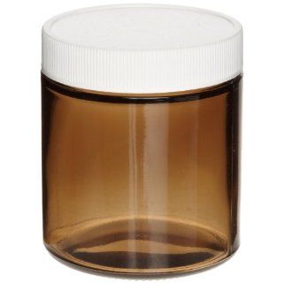 Greenwood Products 05 4SST241 Amber Glass 4oz Straight Sided Jar, with White Polypropylene PTFE Lined Cap, Assembled (Case of 24) Science Lab Jars