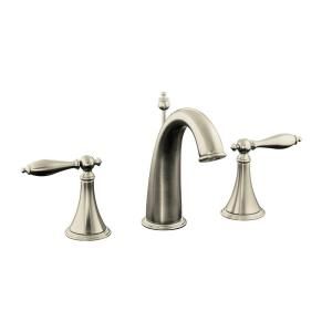 KOHLER Finial Traditional Widespread Bathroom Faucet with Lever Handles in Vibrant Brushed Nickel K 310 4M BN
