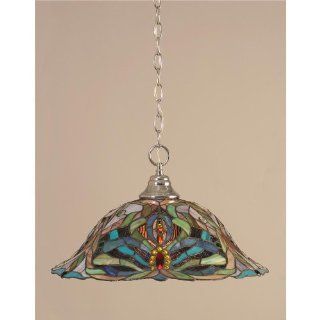 Toltec Lighting 10 ch 990 Chrome Finish 1 Light Downlight Pendant With 19 In. Kaleidoscope Tiffany Glass   Ceiling Pendant Fixtures  