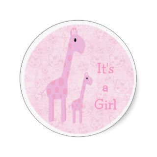 Cute Pink Giraffes & Cats Its A Girl New Baby Sticker