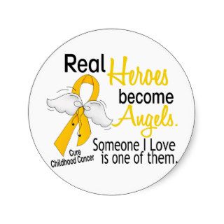 Heroes Become Angels Childhood Cancer Round Sticker