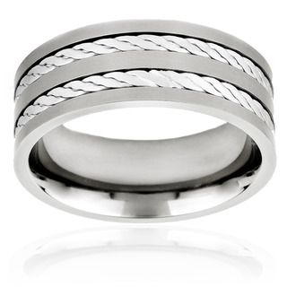 Titanium and Sterling Silver Men's Crucible Double Rope Inlay Ring West Coast Jewelry Men's Rings