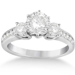 Three Stone Diamond Engagement Ring w/ Sidestones Platinum (0.45ct) Jewelry
