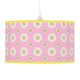 Cute White Daisies Over Medium Pink Background Ceiling Lamp