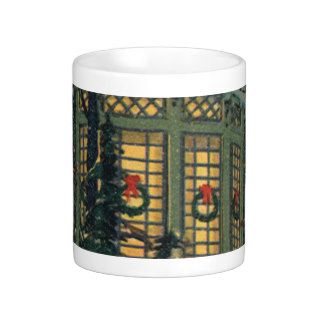 Vintage Christmas, House with Wreaths in Windows Coffee Mugs