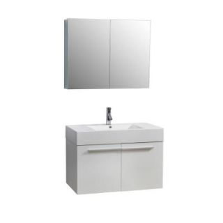 Virtu USA Midori 35 3/16 in. Single Basin Vanity in Gloss White with Poly Marble Vanity Top in White and Medicine Cabinet Mirror JS 50136 GW